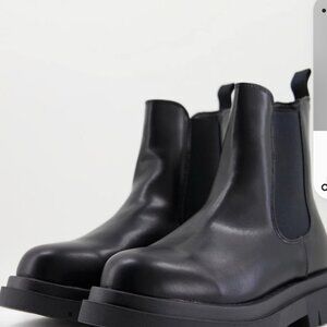 ASOS Truffle Collection Wide Fit chunky minimal Chelsea boots in black faux leat